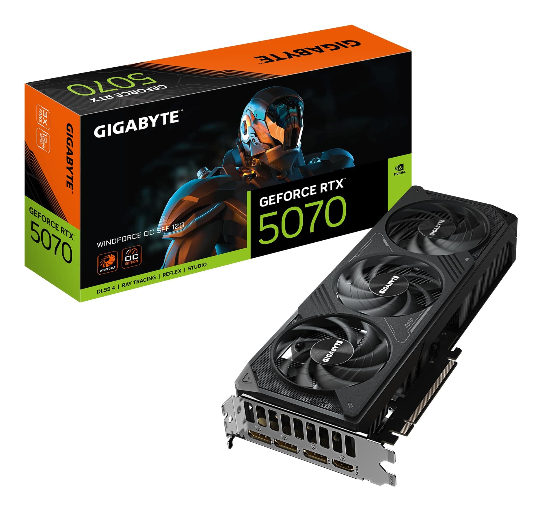 Gigabyte GeForce RTX 5070 WINDFORCE OC SFF 12G Grafikkarte - 12GB GDDR7, 192 Bit, PCI-E 5.0, 2542 MHz Core Clock, 3 x DP 2.1a, 1 x HDMI 2.1b, NVIDIA DLSS 4, GV-N5070WF3OC-12GD Full-Height/Full-Length (FH/FL)