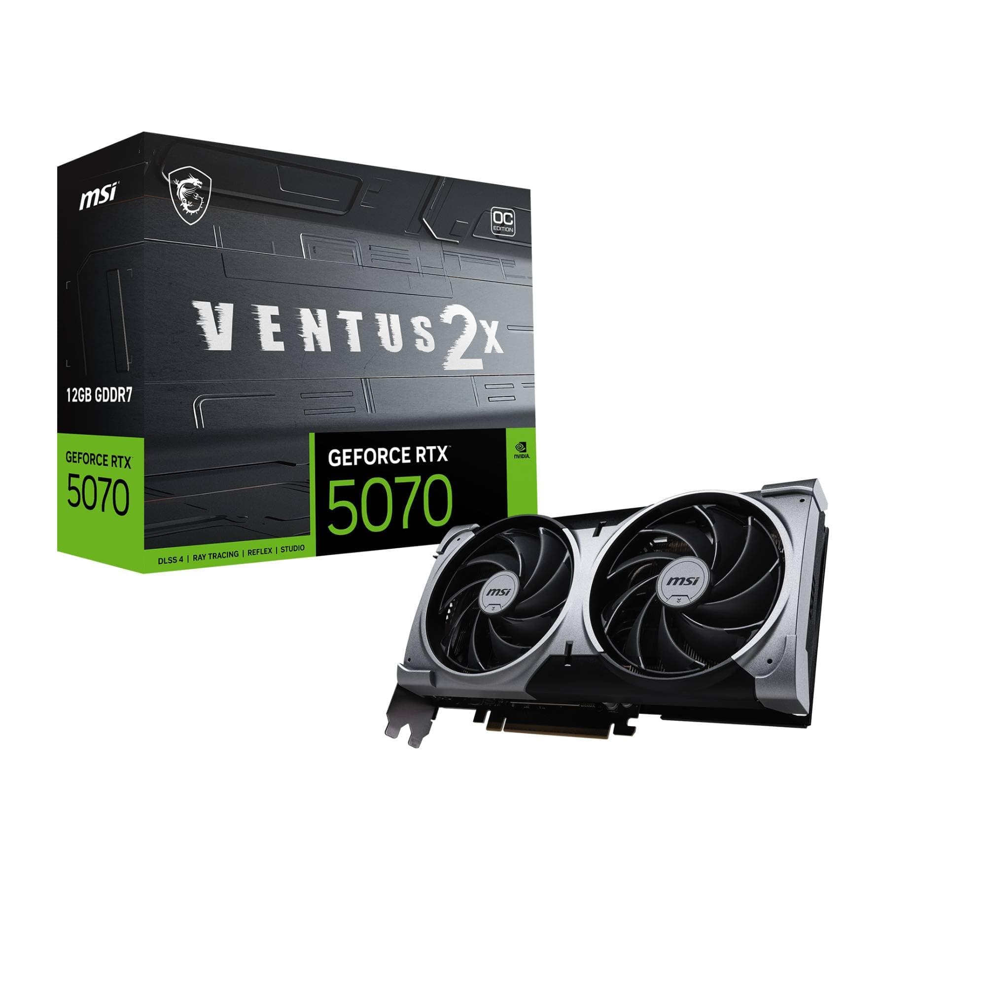 MSI GeForce RTX 5070 12G Ventus 2X OC - 12GB GDDR7 (28Gbps/192-bit), PCIe 5, Boost: 2542 MHz, HDMI 2.1b, DisplayPort 2.1b