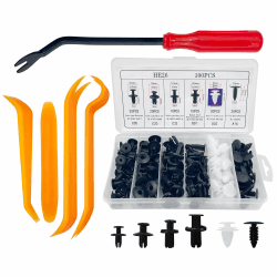 Baxcdyswe 100 Stück Befestigungsclips Auto, Universal Spreiznieten, Clips Auto, Befestigung, Kfz Clips Set, Verkleidung, 6 Arten Türverkleidung + 4 Lösewerkzeug Zierleistenkeile + 1 Hebelwerkzeug Angebot bei HelloDeals