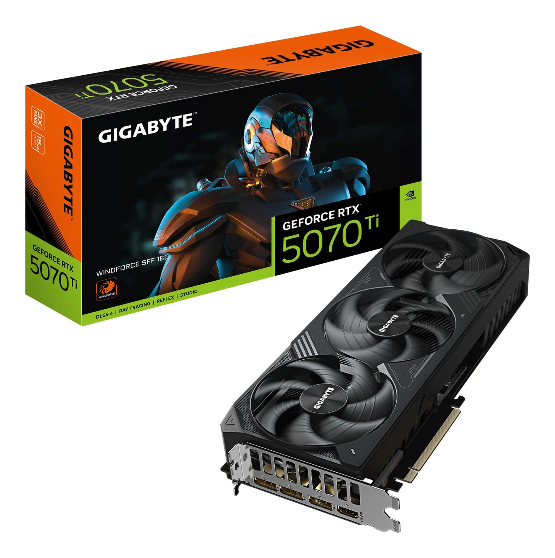 Gigabyte GeForce RTX 5070 Ti WINDFORCE SFF 16G Grafikkarte - 16GB GDDR7, 256bit, PCI-E 5.0, 2452 MHz Kerntakt, 3 x DP 2.1b, 1 x HDMI 2.1b, NVIDIA DLSS 4, GV-N507TWF3-16GD