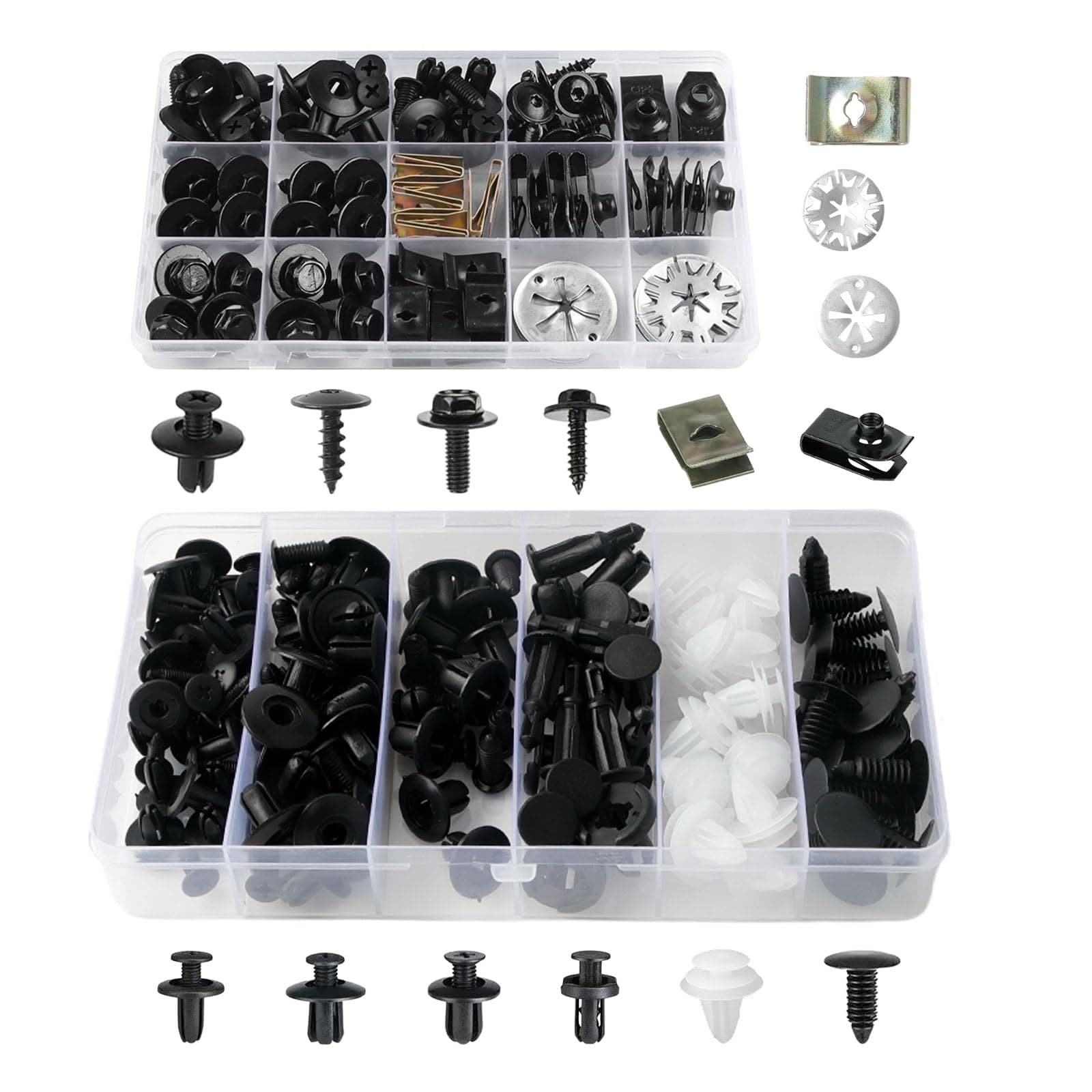 180 Stück Karosserieschrauben Set + Befestigungsclips, Auto Body Undertray Fender Schrauben, KFZ Blechmutter Schraube Mutter Clip Kit, Metall U Typ Befestigungsclip für Auto Stoßstange, Undertray