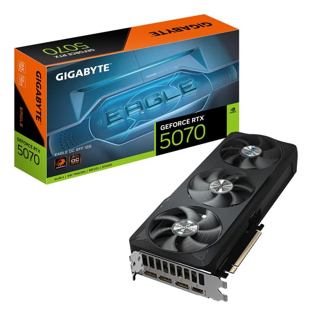 Gigabyte GeForce RTX 5070 Eagle OC SFF 12G Grafikkarte - 12GB GDDR7, 192 Bit, PCI-E 5.0, 2587 MHz Core Clock, 3 x DP 2.1b, 1 x HDMI 2.1b, NVIDIA DLSS 4, GV-N5070EAGLE OC-12GD Full-Height/Full-Length (FH/FL)