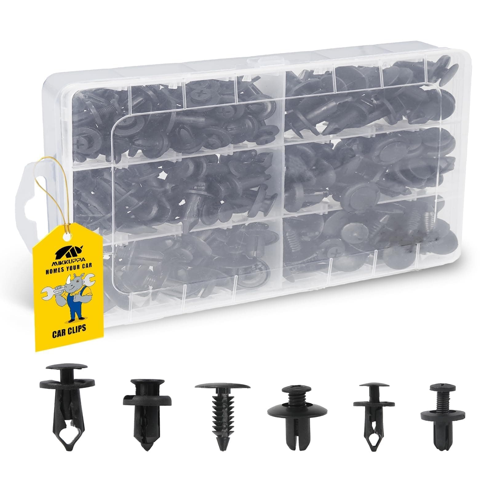 MIKKUPPA 190 Stück Universal Auto Befestigungsclips, 6 Arten Karosserie Clips Kunststoff Spreiznieten Clipssatz für Automobile