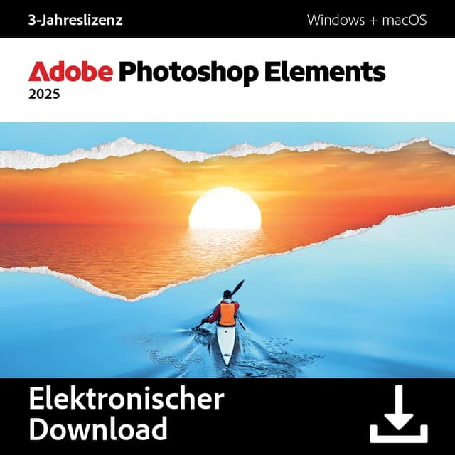 Adobe Photoshop Elements 2025 |3-Jahreslizenz | 1 Gerät│1 Benutzer│PC/Mac│ Download PC/Mac- Digital Download Standard