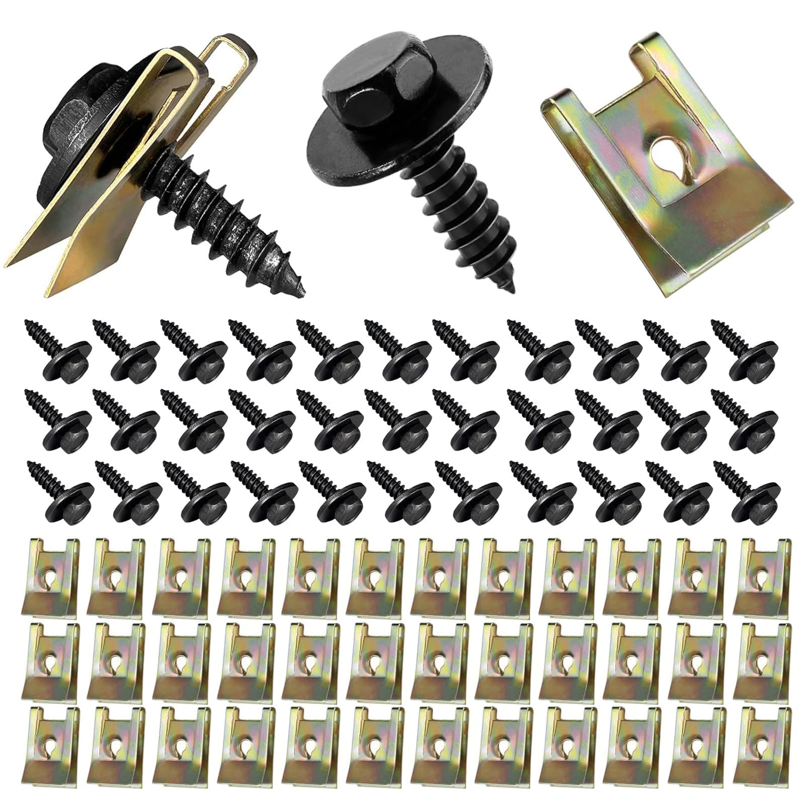 100 PCS Karosserieschrauben, Mutter Clip Kit, 50 Sätze Blechschrauben, Blechmuttern, U Typ Karosserieschrauben, Blechmutter Schraube, Otflügelclip Blechmuttern Befestigung Clips Für Auto