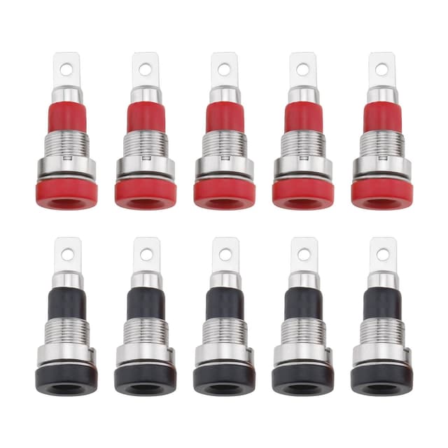 EMSea 10 Stück 4-mm-Buchse Adapter Bananenstecker Audio-Lautsprecher Bananenstecker Teststecker Panelmontage Bananenbuchse Klinkenstecker (5 Stück Schwarz 5 Stück Rot)