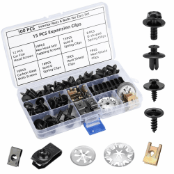 Samamoca 100 Stück Karosserieschrauben & Blechmutter Set – Auto Befestigungsclips mit Klemmscheiben, U-Clip & Schrauben, für Kotflügel Stoßstange Innenverkleidung, inkl. Sortierbox Angebot bei HelloDeals