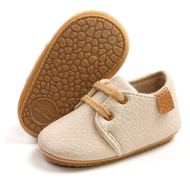 RVROVIC Baby Jungen Mädchen Sneaker Anti-Rutsch Oxford Loafer Flats Säugling Kleinkind PU Leder Weiche Sohle Baby Schuhe 12-18 Monate 1 Beige