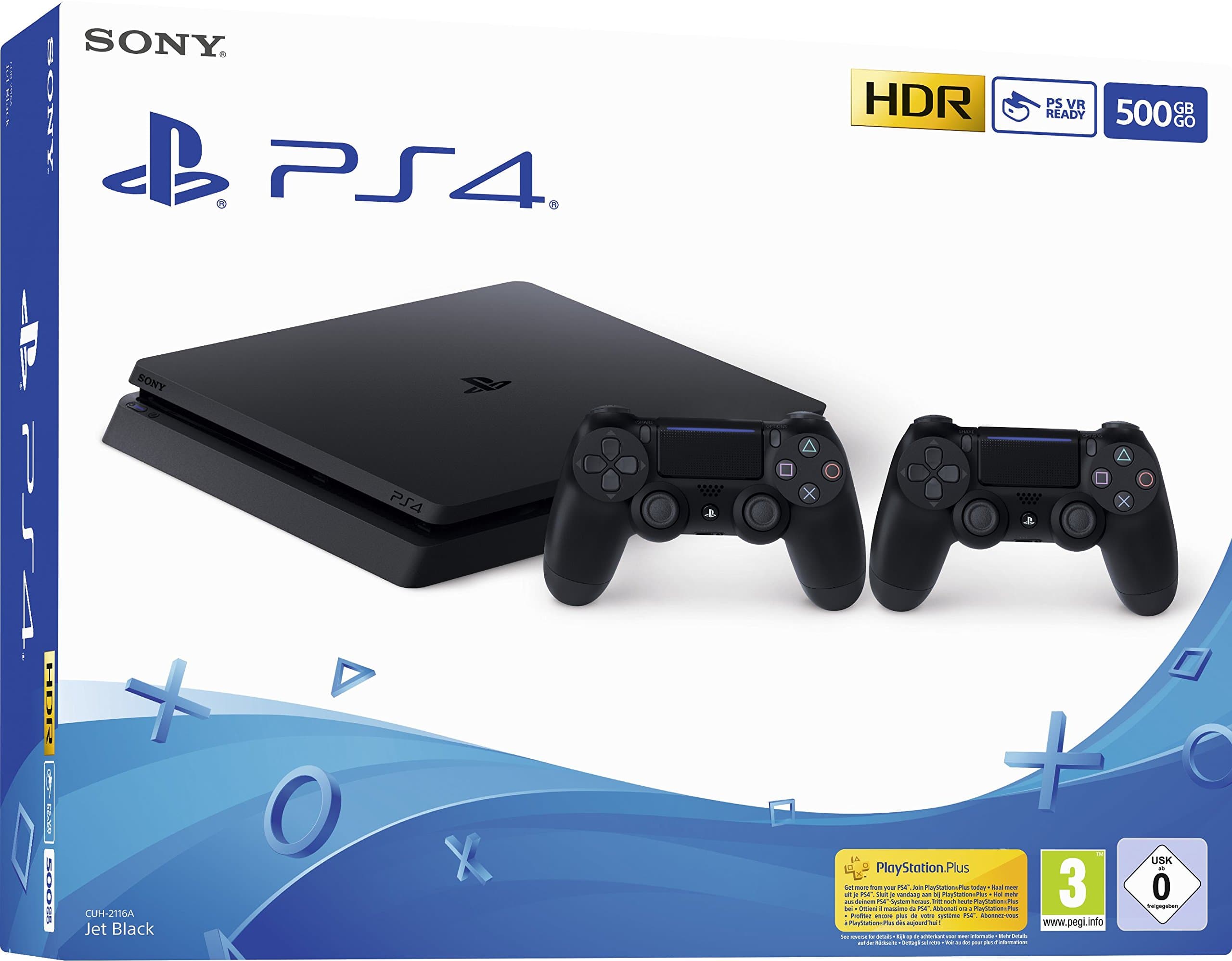 PlayStation 4 - Konsole (500 GB, schwarz, slim, F-Chassis) + zweiter DualShock 4 Controller PS4 Slim (500 GB) + Controller Konsole Angebot bei HelloDeals