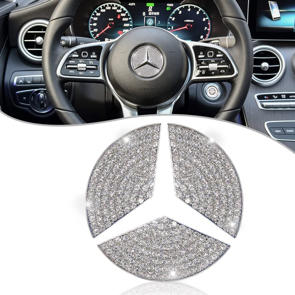 Bling Crystal Lenkrad Emblem 49mm Kompatibel mit Mercedes-Benz Glitzer Emblem Lenkrad Aufkleber Crystal Car Interior Lenkrad Logo Dekor für Mercedes-Benz A E S CLA CLS GLA GLB GLC GLE GLS SL Klasse silber 49mm - 1 Stück Angebot bei HelloDeals
