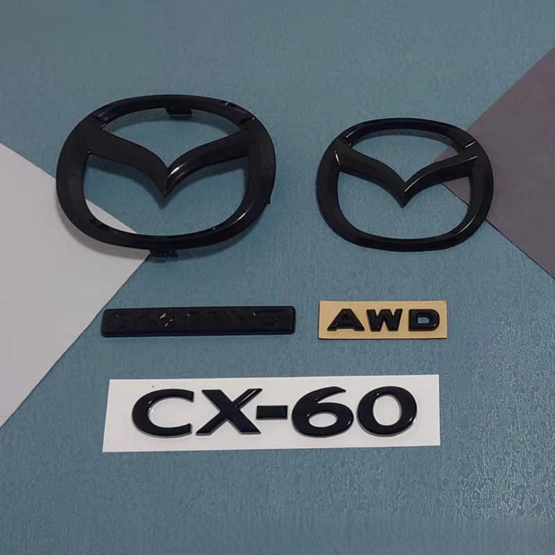 LFWCZS vorne hinten Ersatz Emblem Kit für Mazda CX-60 2022 2023 2024 2025,Schwarz Kühlergrill Kofferraum Plakette Zeichen Badge Aufkleber Logo 3D Metall Kfz Dekor Tuning Zubehör,just Rear Logo normal Just Rear Logo
