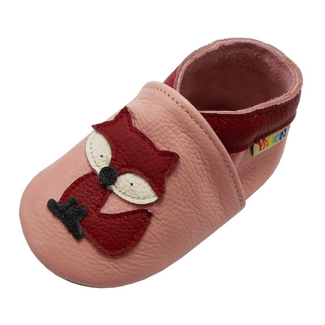 Yalion Baby Junge Mädchen Weicher Leder Lauflernschuhe Krabbelschuhe Babyhausschuhe mit Wildledersohlen Multi-Stil 24/25 EU Rosa Fuchs