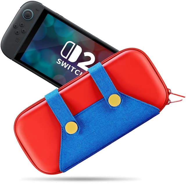 Switch 2 Tasche Kompatibel mit Switch 2 2025, Niedliche Tragbare Switch Hülle Protable Hard Shell Travel Case mit 10 Spieleinschüben, Reise Tragetasche für Switch Konsole und Zubehör - Rot Blau Nur für Switch 2