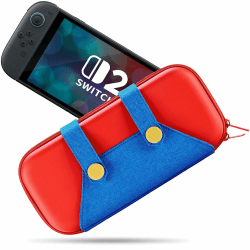 Switch 2 Tasche Kompatibel mit Switch 2 2025, Niedliche Tragbare Switch Hülle Protable Hard Shell Travel Case mit 10 Spieleinschüben, Reise Tragetasche für Switch Konsole und Zubehör - Rot Blau Nur für Switch 2 Angebot bei HelloDeals