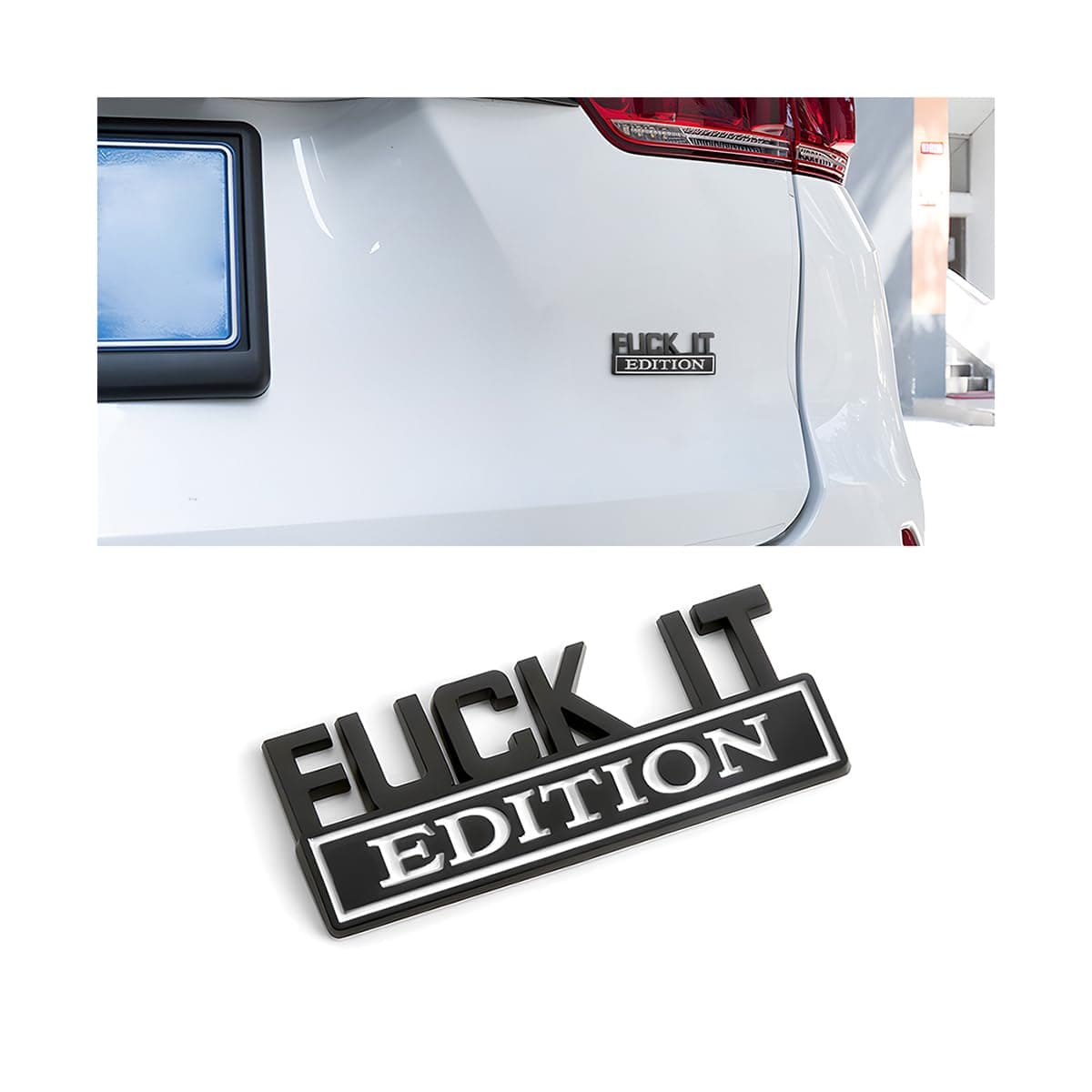 CGEMDY Selbstklebende Auto-Emblem-Autoaufkleber, Fuck It Edition, Geeignet für Autoinnen-und Außendekoration oder Glasoberflächen 3D-Buchstaben Aufkleber (Schwarz-Weiß) Schwarz-Weiß 8.8x3.8cm