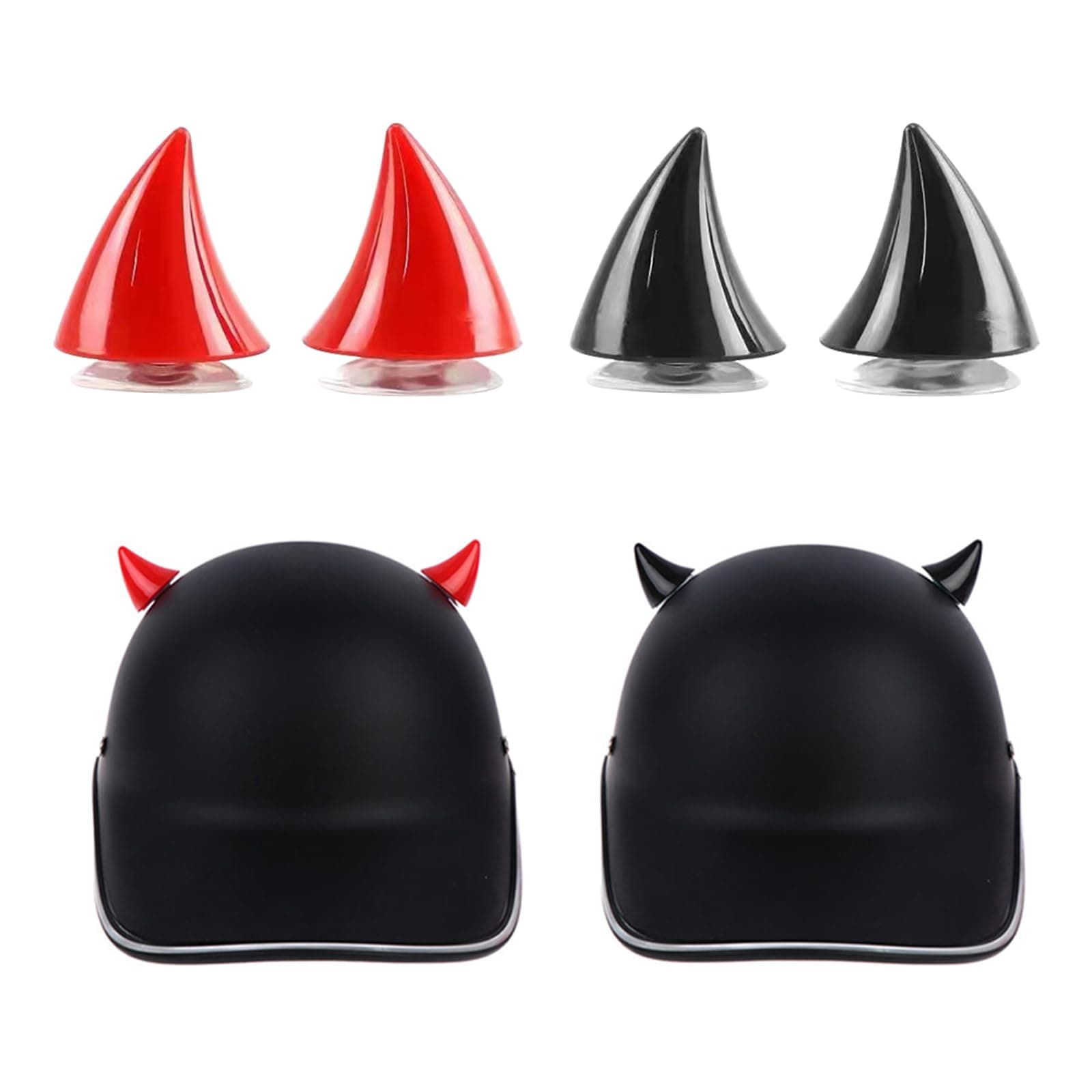 Motorradhelm Hörner,Motorrad Helm Hörner Eckdekoration,Teufel-Horn mit Saugnapf,Motorradhelm,Teufel-Horn mit Saugnapf,Motorradhelm Dekorative Ohren,Saugnapf Horn Helm Dekoration,Schwarz,Rot,4pcs
