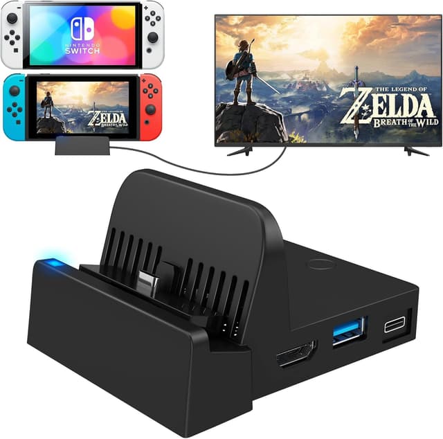 Switch TV Docking Station für Switch/Switch OLED, 4K HD Switch TV Dock, 1080P HD Switch/Switch OLED Adapter mit 4K HDMI,USB 3.0 und Type-C Port(Nicht für Switch 2)