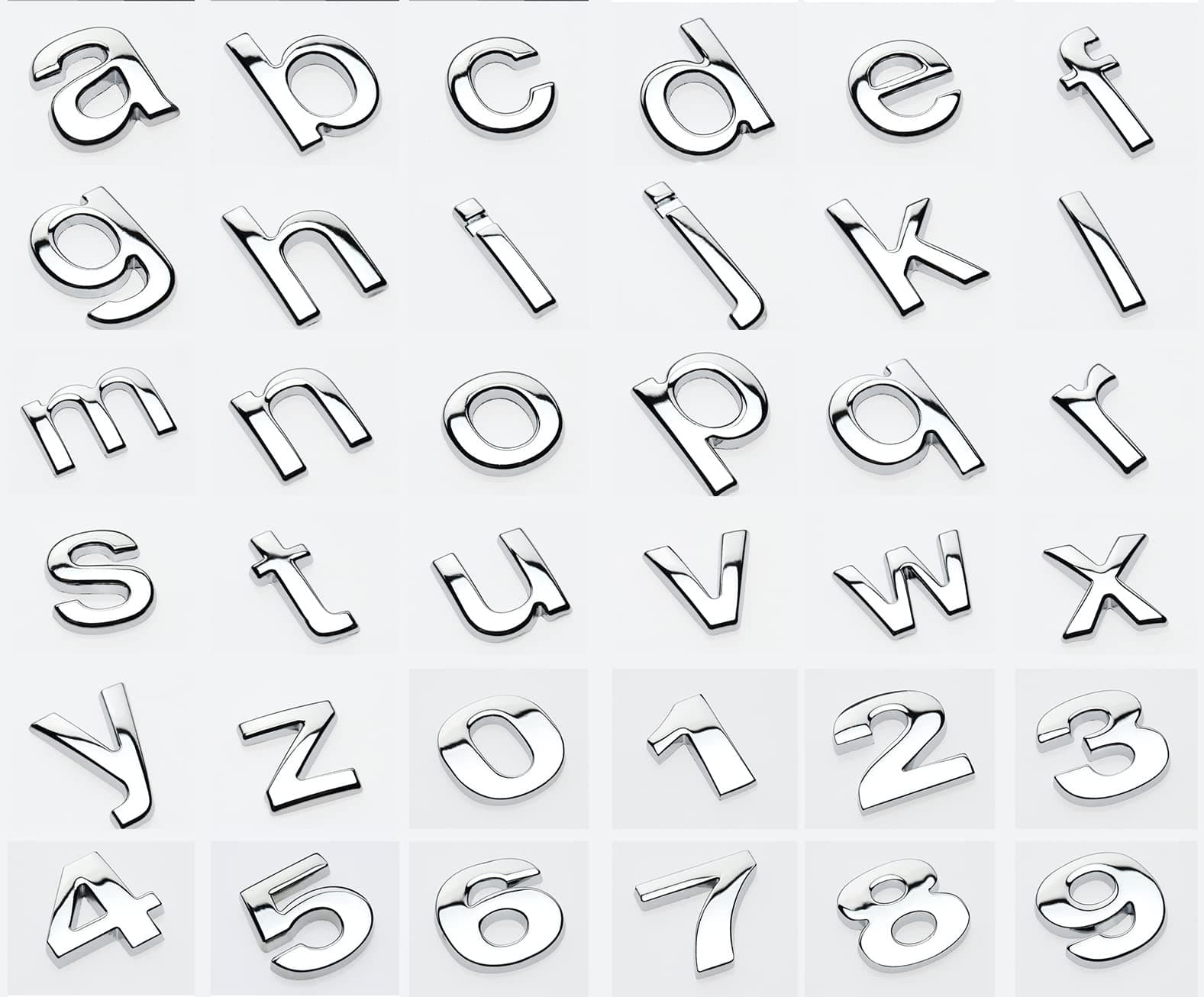 NewL Benutzerdefinierte Metall Kleinbuchstaben für Auto und Briefkasten Haus Aufkleber Emblem Namensschild Kit (Silber)