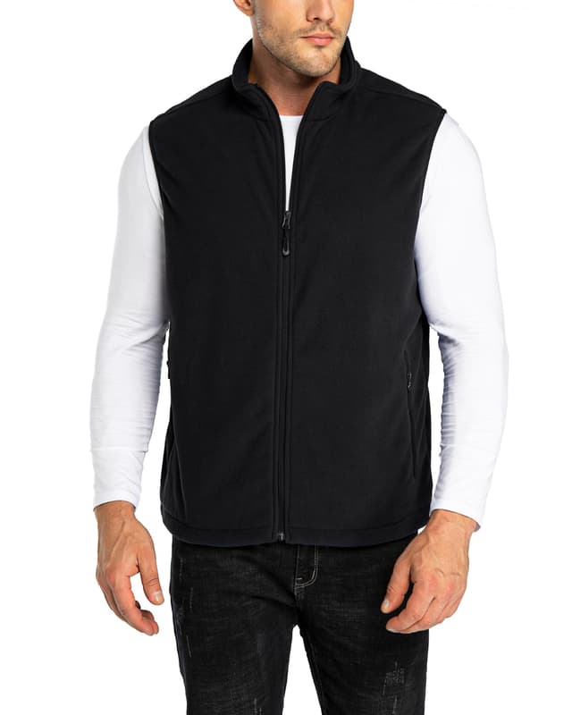 33,000ft Herren Fleece Weste Jacke Standkragen Ultraleicht Outdoor Ärmellose Fleecejacke Gilets Tops Fleeceweste Herren mit Taschen Reißverschluss L Schwarz