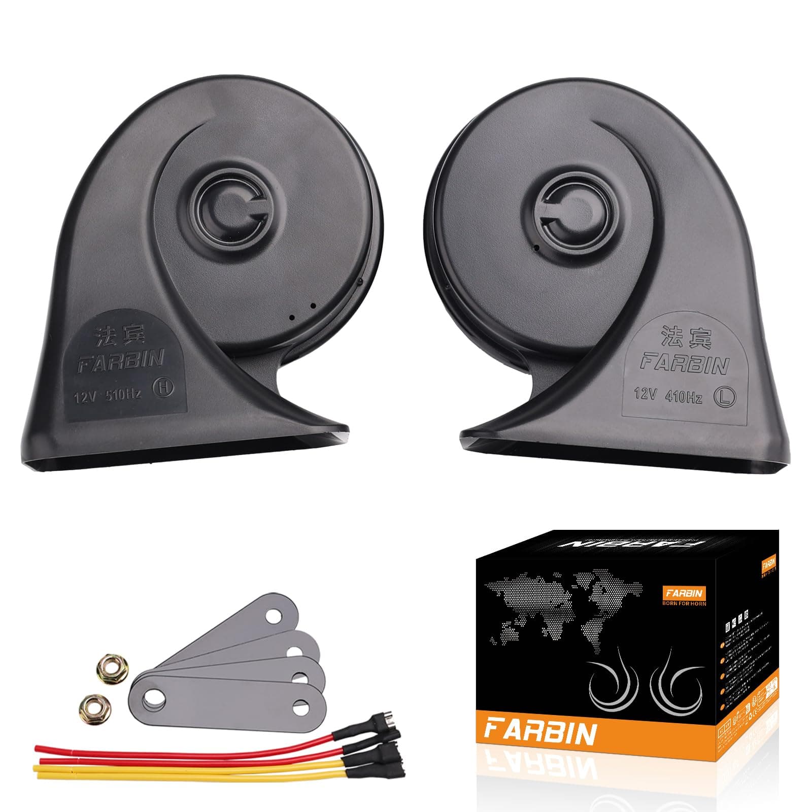 Hupe 12V Laute, Signalhorn Wasserdichte Doppel Horn, Super Laute Lkw Auto Tiefton Luft Hörner, Ersatz Kit Universal für Auto Motorrad LKW Boot FARBIN (Boutique Neu) Boutique Hupen