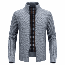 KUDORO Strickjacke Trachtenjacke Herren Cardigan mit Reißverschluss Gestrickt Wintermantel Strickjacke Sweatjacke Winterjacke Mit Stehkragen Fleecejacke Langarm M Hellgrau Angebot bei HelloDeals