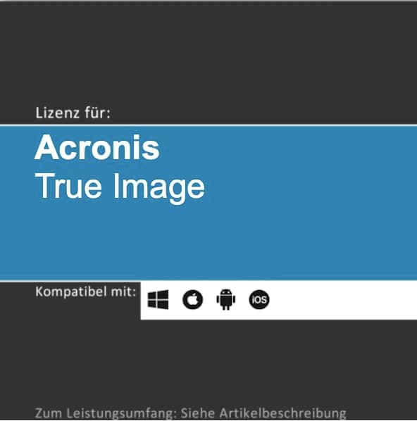 Lizenz für Acronis True Image I 2025 I 1-5 Gerät(e) I unbegrenzte Laufzeit I Vollversion | Windows/macOS/iOS/Android | Lizenzcode per Post o. E-Mail von softwareGO (Versand per Post, 1 Gerät) Versand per Post 1 Gerät
