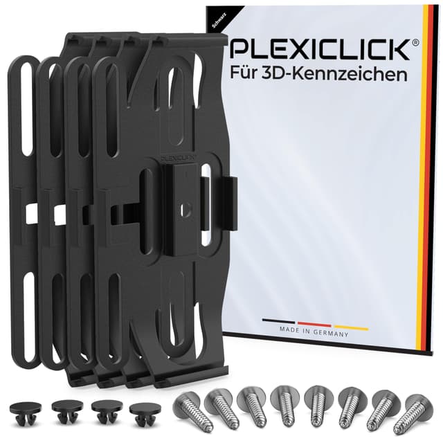 PLEXICLICK® 3D Kennzeichenhalter 3D Kennzeichen - Rahmenlos unsichtbar - 3D Kennzeichen Halterung Auto - Universal - Für Deutsche 3D Kfz Kennzeichen (Schwarz, Nur Deutsche 3D (kein Österreich)) Nur Deutsche 3D (kein Österreich) Schwarz