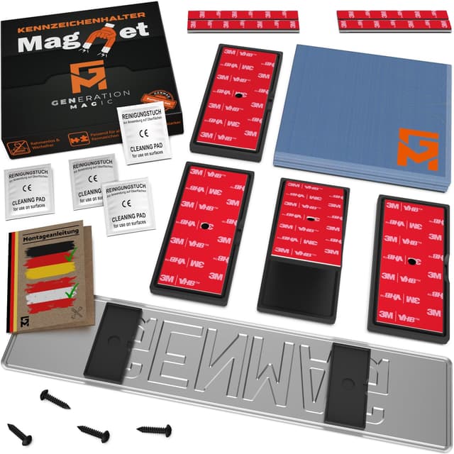 GENMAG® 2X Magnet Kennzeichenhalter Rahmenlos [Extra-Stark & Universal] Rahmenlose Kennzeichenhalter Magnete für Deutschland & Österreich | Magnetische Wechselkennzeichenhalter | Kennzeichen Magnet Schwarz (Black) Für 2 Kennzeichen - UNIVERSAL