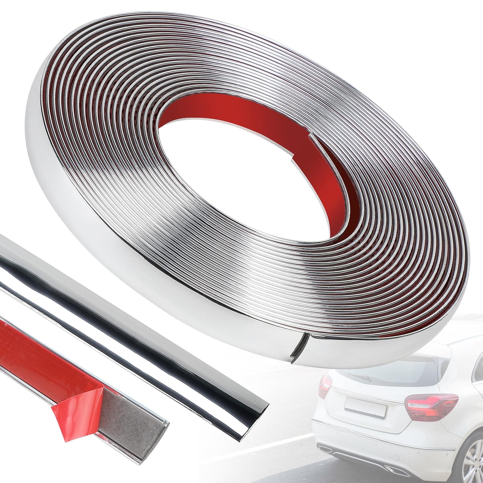efuturetime Zierleisten Chromleiste Selbstklebend Auto, 20mm X 8m, Dekorative Leiste Universal, Stuckleisten Wand für Auto, Spiegel, Wand, Tür, Möbel, Glanz Silber