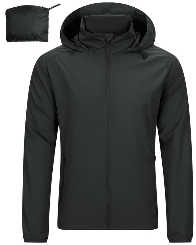 33,000ft Leichte Regenjacke Herren Wasserdicht Atmungsaktiv -Männer Dünne Outdoor Jacke Faltbar Windbreaker Wanderjacke Laufjacke zum Reisen Wandern Golf M Schwarz