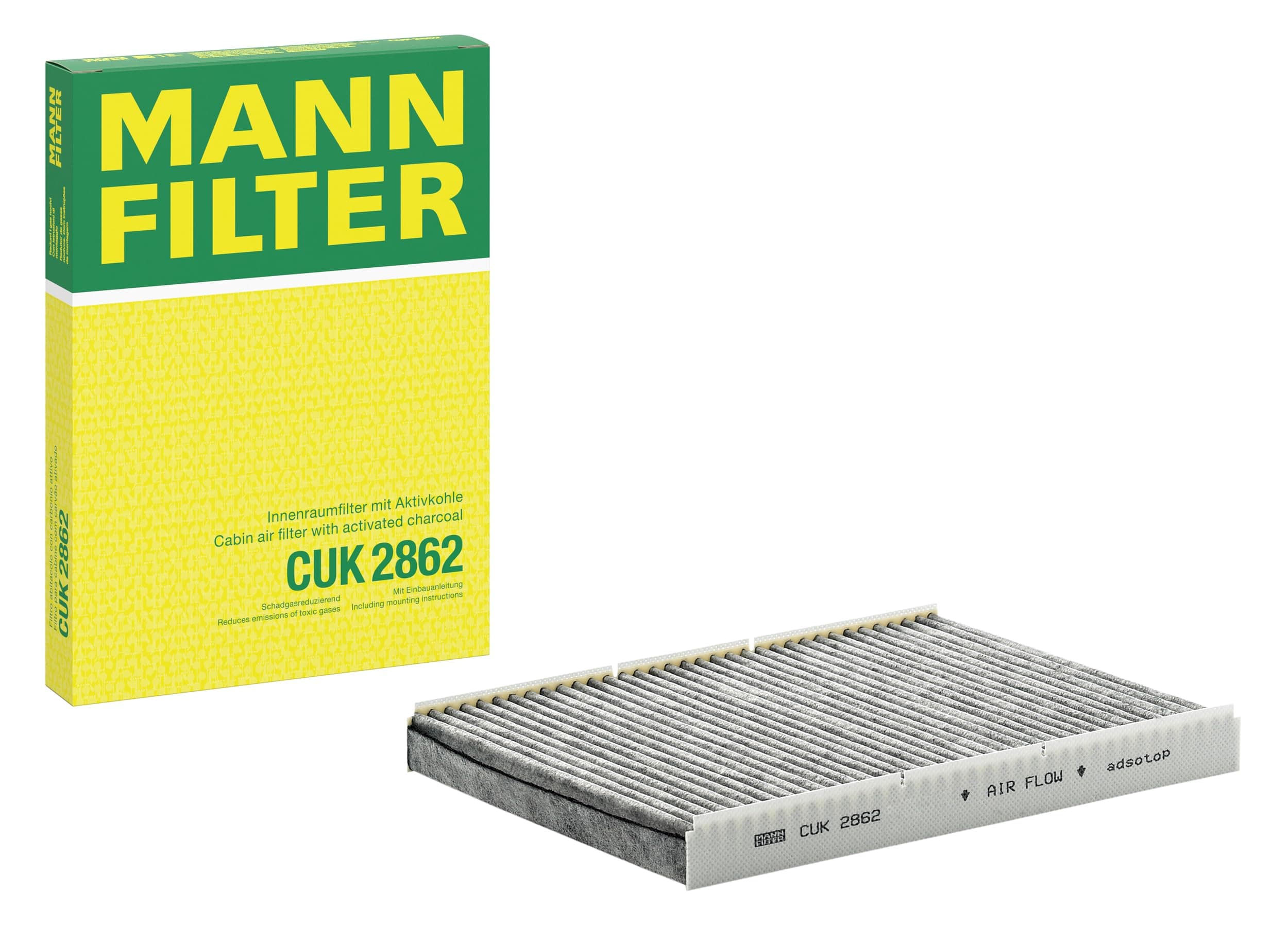 MANN-FILTER CUK 2862 Innenraumfilter/Kabinenluftfilter - Pollenfilter mit Aktivkohle - für Pkw + Transporter CUK Single Angebot bei HelloDeals