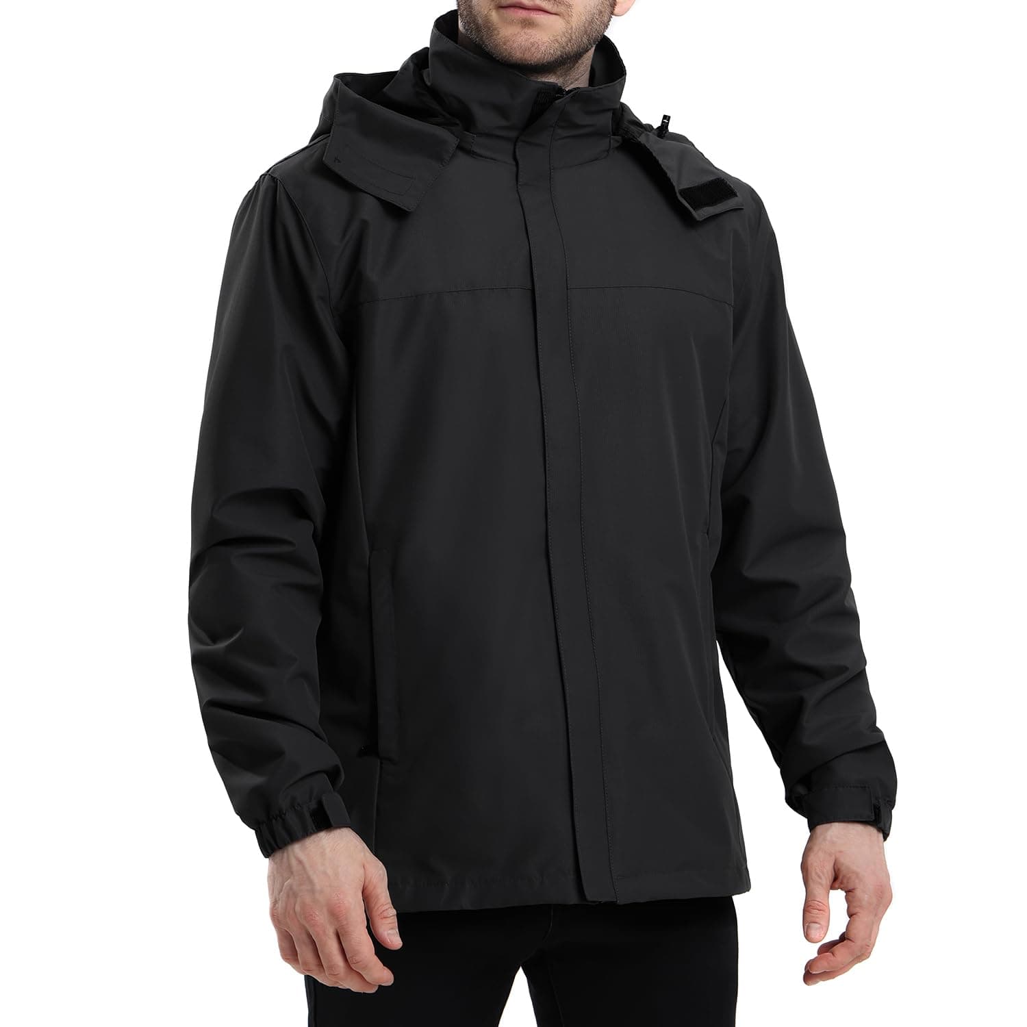 PYALT Herren Regenjacke Wasserdicht Atmungsaktiv Outdoorjacke Windbreaker mit Kapuze Leichte Freizeitjacke Fahrrad Regenjacke für Wandern Reisen Schwarz XL