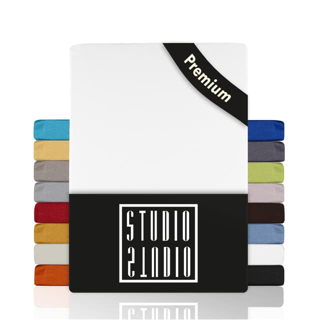 STUDIO Premium Spannbettlaken 140x200cm, 140x220cm, 160x200cm & 160x220cm – Jersey-Spannbetttuch aus 97% Baumwolle & 3% Elastan – Weiß – Öko-Tex Zertifiziert, bügelfrei – für Matratzen 15–35cm Weiß 140x200cm – 160x220cm