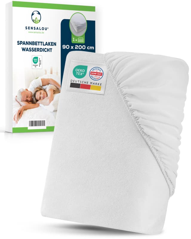 Sensalou Spannbettlaken Wasserdicht 90x200 cm – Matratzenschutz Laken für Einzelbett & Pflegebett – Atmungsaktive Betttuch Inkontinenz Nässeschutzauflage – Geräuschlos, Kochfest & Waschbar bei 95 °C 1 90 x 200 cm