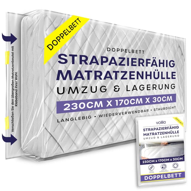 Double Matratzen Schutzhülle 140 x 200 cm - wasserdichte Matratzensack Schutzhülle - Robuste Matratzenhülle für Umzug & Lagerung - Schützt Gegen Schädlingsbefall, Flecken & Staub