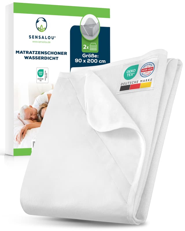 Sensalou Matratzenschoner wasserdicht 90 x 200 cm 2er Set – Inkontinenz Auflage für Pflegebett & Senioren - Höhe bis 30 cm – Allergiker Matratzenbezug mit Nässeschutz Bett-Laken, waschbar 2 90 x 200 cm