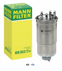 MANN-FILTER WK 853/3 x Kraftstofffilter - für Pkw + Transporter Inlinefilter (Anschlüsse oben) Angebot bei HelloDeals