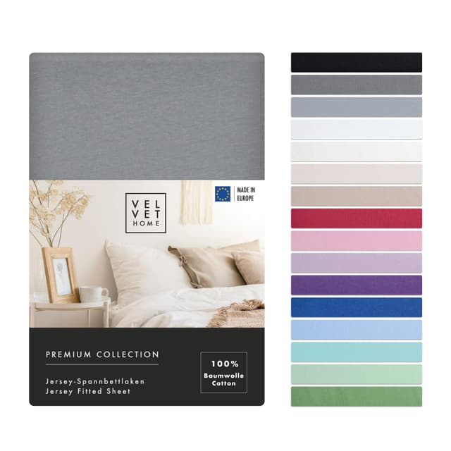 VelvetHome Spannbettlaken 200x200cm 100% gekämmte Baumwolle Made in EU Jersey Bettlaken 200x200 bis 25 cm Matratzenhöhe Spannbetttuch 200x200 Premium Qualität Schönen Farben Dunkelgrau 200 x 200 Dunkelgrau 200 x 200 +30