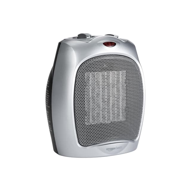 Amazon Basics Keramik-Standheizung, 1800 W, mit verstellbarem Thermostat - Silberfarben Silberfarben Non-Oscillating
