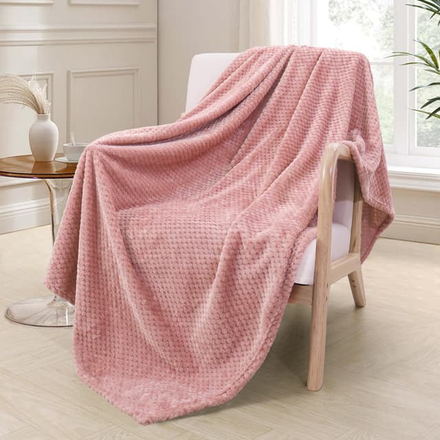 Exclusivo Mezcla Decke Kuscheldecke Flauschig Fleecedecke Wohndecke mit Waffelmuster, Leichte, Weiche und Warme Sofadecke Bettüberwurf, 130x170 cm Rosa Rosa 130 x 170 cm