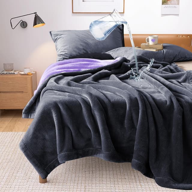YISURE Wasserfeste Decke Liebesdecke 230x203cm für Paare,King Size Graue und lila Spritzdecke für Erwachsene Paare, Reversible Möbel- oder Bettmatratzenschoner Grau/Lila 230x203cm