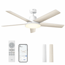 Dreo Smart Deckenventilator mit Licht, 132 cm, 12 Geschwindigkeiten, 3 Modi, stufenlos dimmbares LED-Beleuchtung, leiser DC-Motor, 12H-Timer, Fernbedienung/APP/Alexa, für Innenräume, Weiß Angebot bei HelloDeals