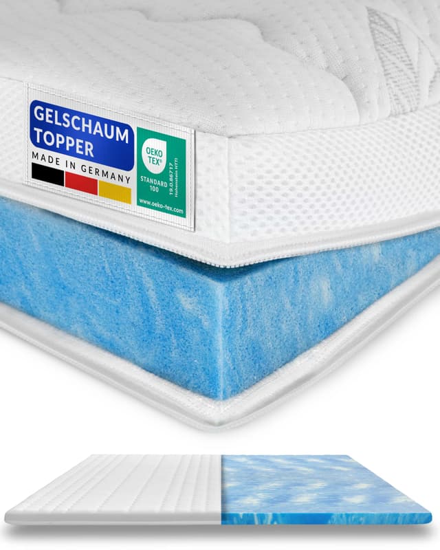 AM Qualitätsmatratzen Gel Topper 180x200cm weich - Made in Germany - Gelschaum Topper 180x200 mit Lyocell Bezug & Antirutsch Funktion - Anpassungsfähiger Memory Foam Matratzentopper 180x200 180 x 200 cm Premium (6cm Höhe)
