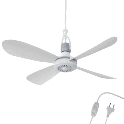 Bestlivings Mobiler Deckenventilator mit Stecker und Schalter, 220V-240V / 5 Watt, Ø40 cm Portabler Decken - Ventilator mit Aufhänger, Energiesparend (Weiß) Angebot bei HelloDeals