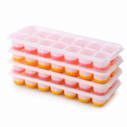 4 Pack Silikon Eiswürfelform mit Deckel BPA Frei, Eiswürfelbehälter Stapelbar, Sichere Gesunde Eiswürfel Form für Babybrei Cocktail Whiskey Kaffee (2 Rosa+2 Gelb)