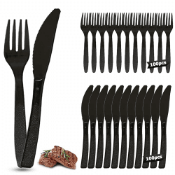 Plastikbesteck, 200 Stück Party Besteck Plastik, 100 Plastik Messer 100 Plastikgabeln Party Besteck Wiederverwendbar für Familie Partys Geburtstagsfeiern Hochzeiten Schwarz 200 Stück Plastikmesser Gabeln Angebot bei HelloDeals