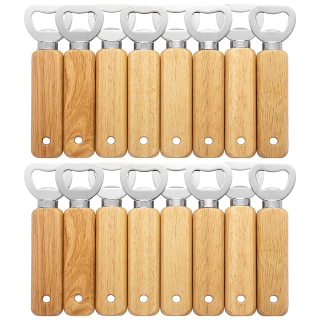 Gravierbare Flaschenöffner aus Holz, 16 Stück tragbare Bierflaschenöffner für Getränke, Apfelwein, Bar, Heim-Gadgets 16 STK Holzgriff