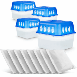4X Luftentfeuchter Raumentfeuchter Set mit 8x 400g Nachfüll-Beutel Granulat – Effektiver Feuchtigkeits-Stopper ohne Strom, Schimmel- und Geruchsschutz für Räume bis 40m² (4 Sets + 8 Nachfüller) Angebot bei HelloDeals