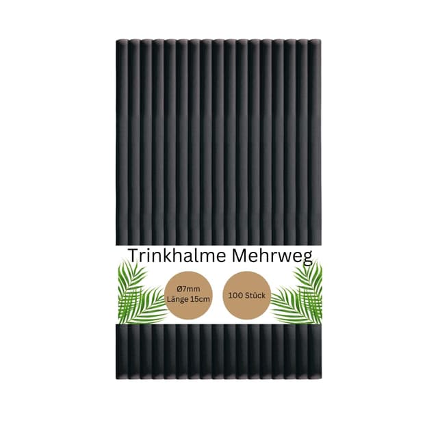 DeinPack 100 Mehrweg-Trinkhalme aus Kunststoff - Ø7mm Länge 150mm - Nachhaltig & Wiederverwendbar - Ideal für Cocktails & Drinks - schwarze Strohhalme in Premium PP-Qualität 100 Stück Kurze Trinkhalme Schwarz