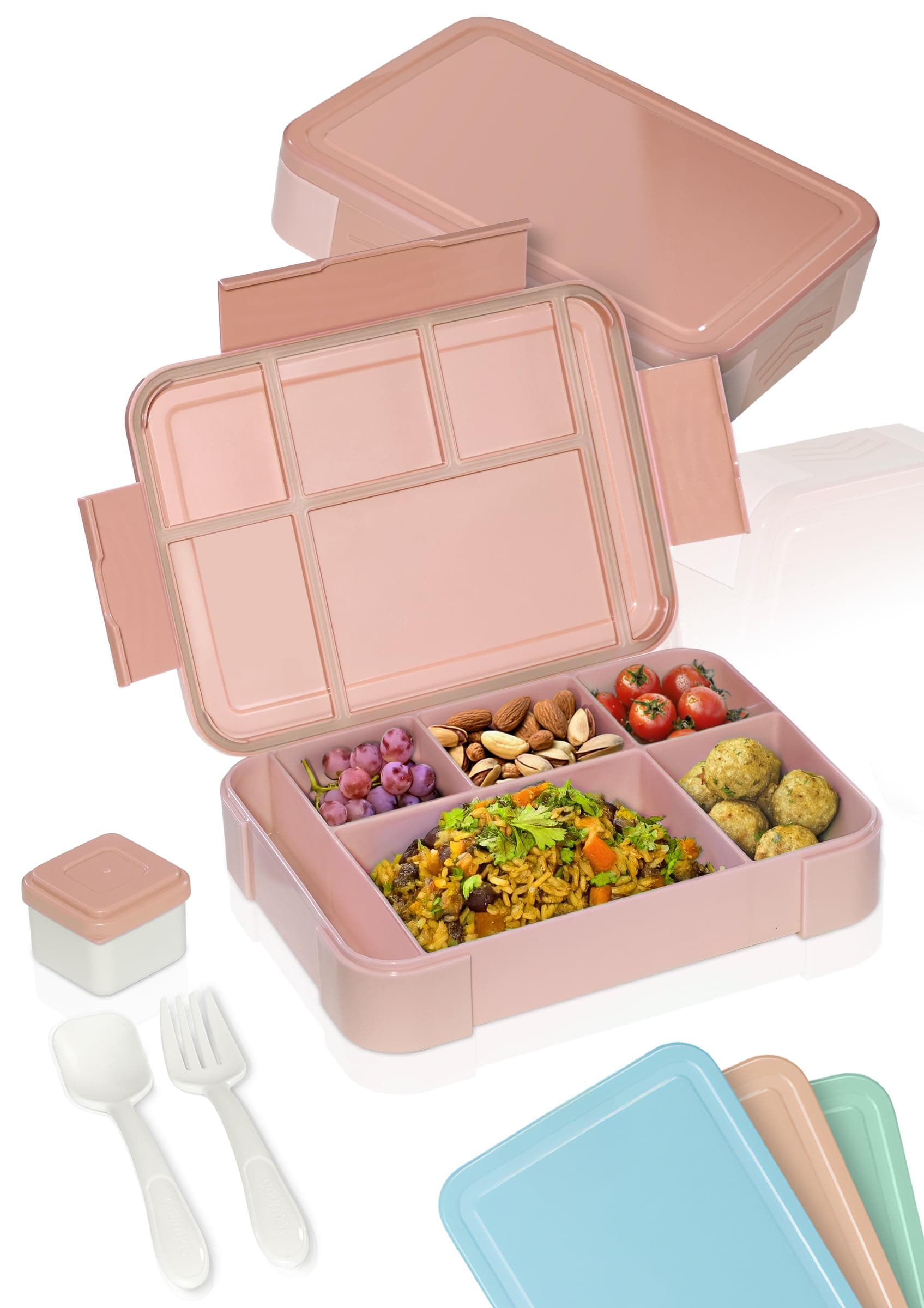 Deine Schulhelden Bento Box - Brotdose für Erwachsene und Kinder - Bruchfeste, Auslaufsichere Lunchbox mit Besteck & Becher - BPA frei, Spülmaschinen- & Mikrowellengeeignet - Kapazität 1330ml (rosa) Rosa (Einfarbig)